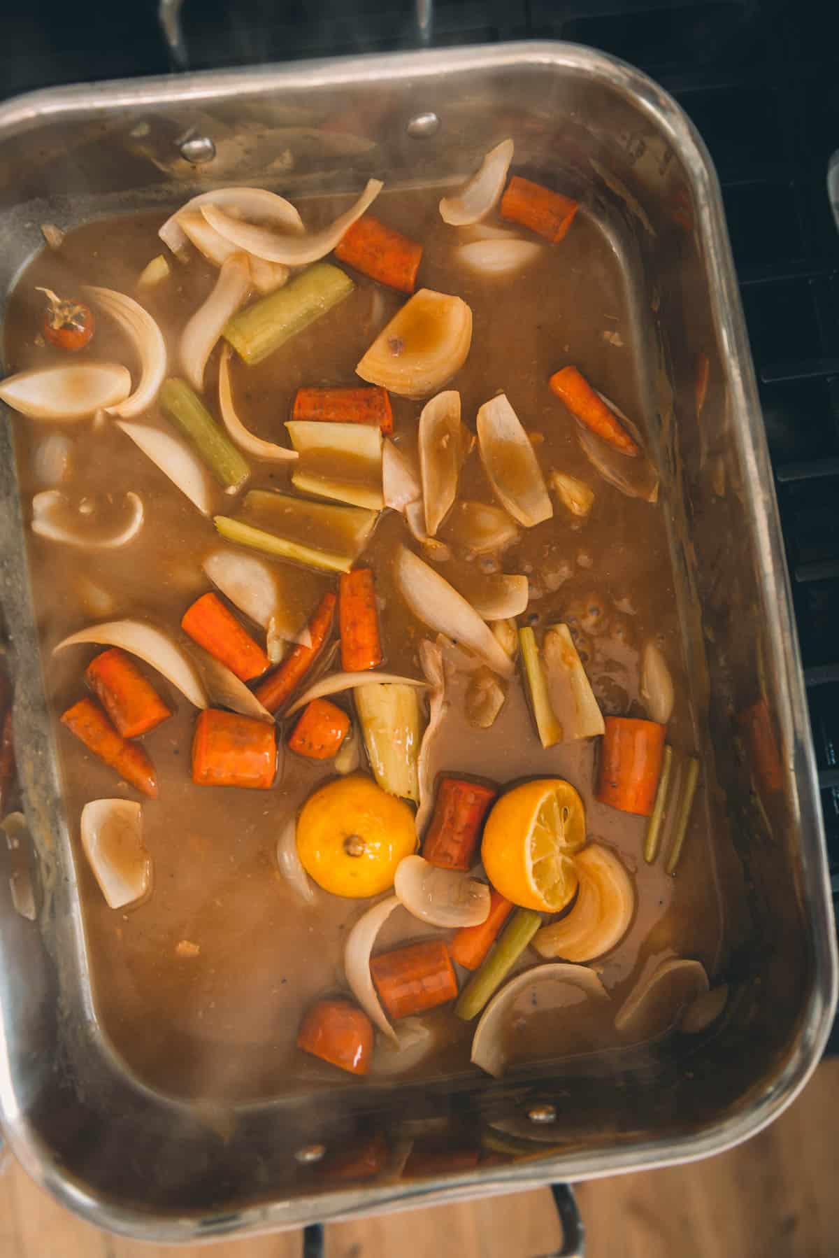 Vegetais de molho no roux.